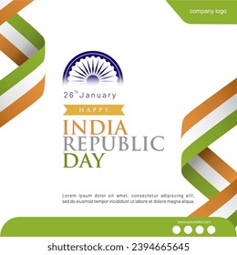 Elegant India Republic Day 26 January Vector Illustration with Spiral Flag Ribbon. Editable Template for Greeting Card, Flyer, Infographic, Poster, Web Banner, Advertising or Printing Media