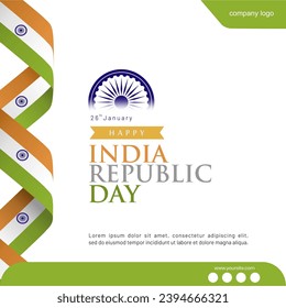 Elegant India Republic Day Vector Illustration and Greeting Card. Design with 3D Spiral Ribbon Flag and social media spots. Template  for Greeting Card, Flyer, Infographic, Poster, Web Banner,