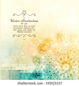 Elegant Indian ornamentation background. Stylish design. Can be used as a greeting card or wedding invitation 