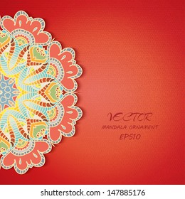 Elegant Indian ornamentation on a red background. Stylish design. Can be used as a greeting card or wedding invitation