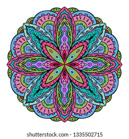 Elegant Indian style mandala. Detailed ethnic round pattern. Fancy oriental ornament. Symmetric kaleidoscope design element. Vector illustration.