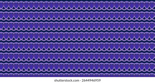 Padrão elegante azul índigo com arcos roxos recortados em linhas simétricas. Design abstrato perfeito para arte digital, têxteis ou fundos de moda.