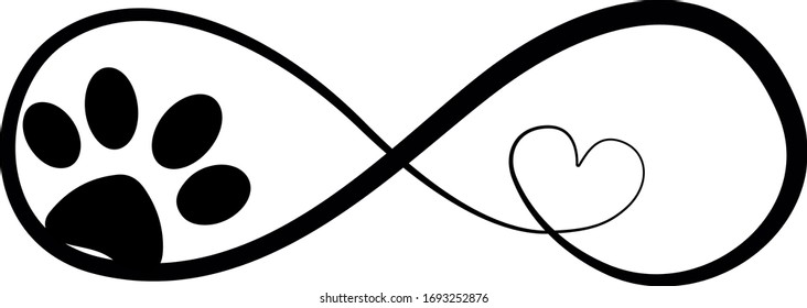 Elegant infinity sign with animal footprint, vector illustration