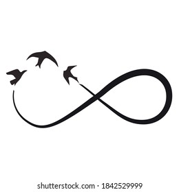 Elegant infinity sign with flying birds, vector illustration