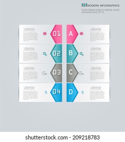 Elegant infographics template design for website banners, business, brochure. Editable vector illustration. Horizontal. Pink, green, grey, blue.