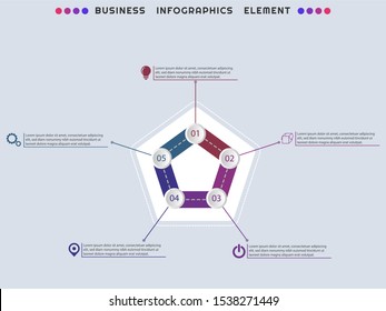 
elegant infographics templates with pentagon shapes, ready to be used for presentations, banners, pitch decks and more