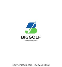 Elegante diseño inicial del logotipo B con un club de golf que representa el deporte y el Ocio