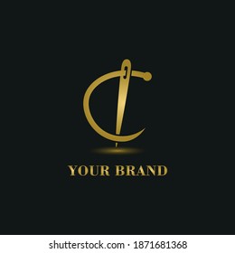 elegant Initial C letter typography with needle for sewing, hand made, fashion business logo