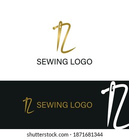 elegant Initial L letter typography with needle for sewing, hand made, fashion business logo