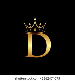 elegant initial letter D with crown logo vector, Creative Lettering Logo Vector Illustration.