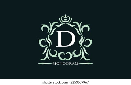 Elegant initial letter D logo. Vector illustration for restaurant, boutique, hotel, heraldic, jewelry, fashion, business signs or banner, labels.