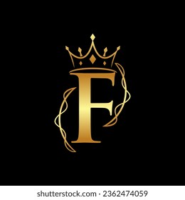 elegant initial letter F with crown logo vector, Creative Lettering Logo Vector Illustration.