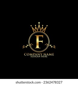 elegant initial letter F with crown logo vector, Creative Lettering Logo Vector Illustration.