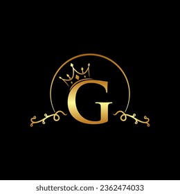 elegante letra inicial G con el logotipo de la corona vectorial, Ilustración vectorial con el logotipo de fletamento creativo.