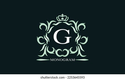 Elegant initial letter G logo. Vector illustration for restaurant, boutique, hotel, heraldic, jewelry, fashion, business signs or banner, labels.