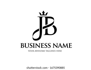 elegant initial letter jb with crown logo vector, Creative Lettering Logo Vector Illustration.