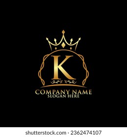 elegant initial letter K with crown logo vector, Creative Lettering Logo Vector Illustration.