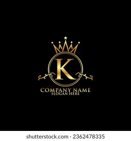elegant initial letter K with crown logo vector, Creative Lettering Logo Vector Illustration.