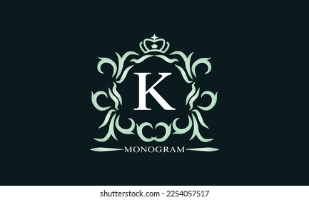 Elegant initial letter K logo. Vector illustration for restaurant, boutique, hotel, heraldic, jewelry, fashion, business signs or banner, labels.
