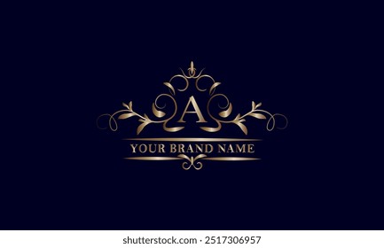 Elegant initial letter A monogram template. Exquisite illustration of company brand, emblem for restaurant, royalty, boutique, cafe, hotel, heraldic, jewelry, fashion.