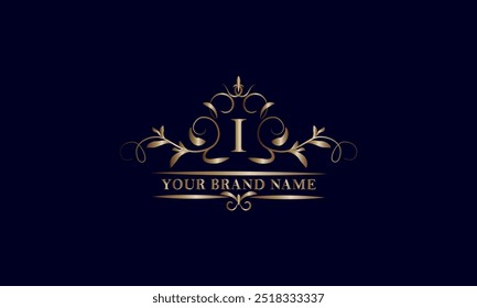 Elegante modelo de monograma I letra inicial. Ilustração requintada da marca da empresa, emblema para o restaurante, realeza, boutique, café, hotel, heráldica, joias, moda.