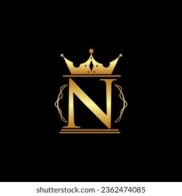 elegant initial letter N with crown logo vector, Creative Lettering Logo Vector Illustration.