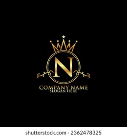 elegant initial letter N with crown logo vector, Creative Lettering Logo Vector Illustration.