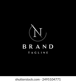 Elegant Initial Letter N Needle Logo Design. Simple Thread Needle And Letter N Logo Design.