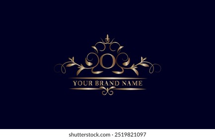 Elegant initial letter O monogram template. Exquisite illustration of company brand, emblem for restaurant, royalty, boutique, cafe, hotel, heraldic, jewelry, fashion.