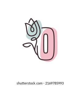 Elegant initial letter O with rose flower. Botanical monogram font logo or Icon. Typography element