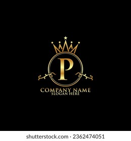 elegant initial letter P with crown logo vector, Creative Lettering Logo Vector Illustration.