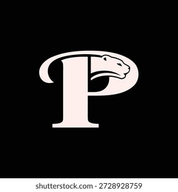 Elegante design de logotipo inicial da letra P com uma silhueta de pantera, perfeito para marca, identidade e comunicação visual sofisticada.