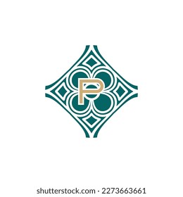 elegant initial letter P unique abstract pattern frame logo