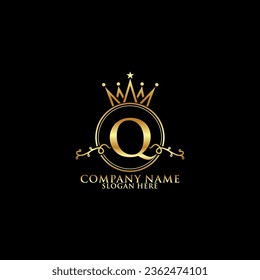 elegant initial letter Q with crown logo vector, Creative Lettering Logo Vector Illustration.