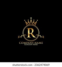 elegant initial letter R with crown logo vector, Creative Lettering Logo Vector Illustration.