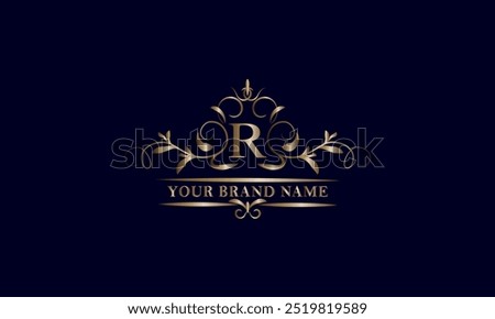 Elegant initial letter R monogram template. Exquisite illustration of company brand, emblem for restaurant, royalty, boutique, cafe, hotel, heraldic, jewelry, fashion.