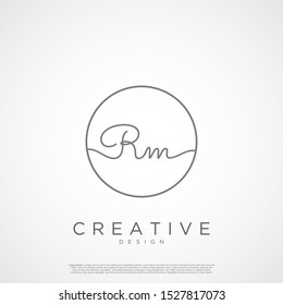 Elegant Initial Letter RM Logo With Circle. Initial letter handwriting and signature logo.