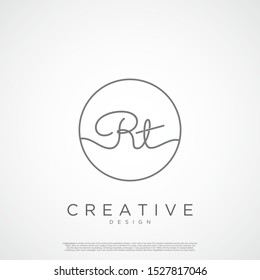 Elegant Initial Letter RT Logo With Circle. Initial letter handwriting and signature logo.