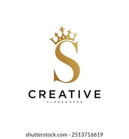 Elegant initial letter S with crown logo design. Premium Vector