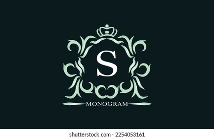 Elegant initial letter S logo. Vector illustration for restaurant, boutique, hotel, heraldic, jewelry, fashion, business signs or banner, labels.