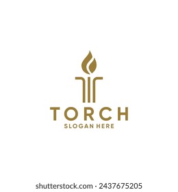 elegant Initial Letter T Burning Torch Fire Flame with Pillar column logo concept designs