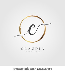 Elegant Initial Letter Type C Logo With Gold Circle Brushed