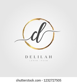 Elegant Initial Letter Type D Logo With Gold Circle Brushed