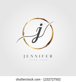 Elegant Initial Letter Type J Logo With Gold Circle Brushed