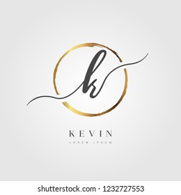 Elegant Initial Letter Type K Logo With Gold Circle Brushed