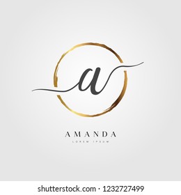 Elegant Initial Letter Type A Logo With Gold Circle Brushed