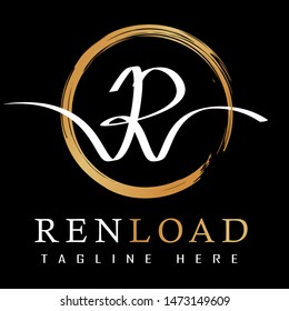 Elegant Initial Letter Type N Logo With Gold Circle Brushed