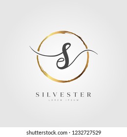 Elegante Logotipo De Letra Inicial Tipo S Con Círculo De Oro Cepillado