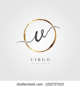 Elegant Initial Letter Type V Logo With Gold Circle Brushed