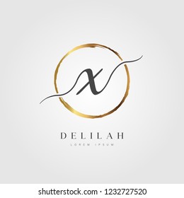 Elegant Initial Letter Type X Logo With Gold Circle Brushed
